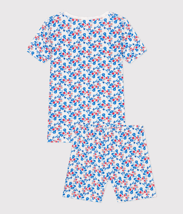 Pijama infantil corto y muy ajustado de algod&oacute;n con flores blanco/multicolor