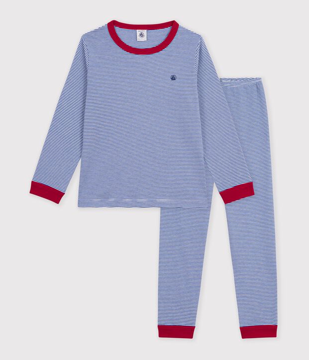 Pijama infantil de algod&oacute;n a rayas azul/blanco