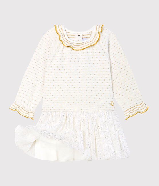 Vestido bimaterial de manga larga para bebé niña blanco MARSHMALLOW/amarillo OR
