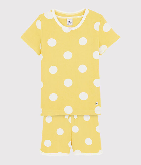 Pijama infantil corto con lunares de punto amarillo BLE/blanco ECUME