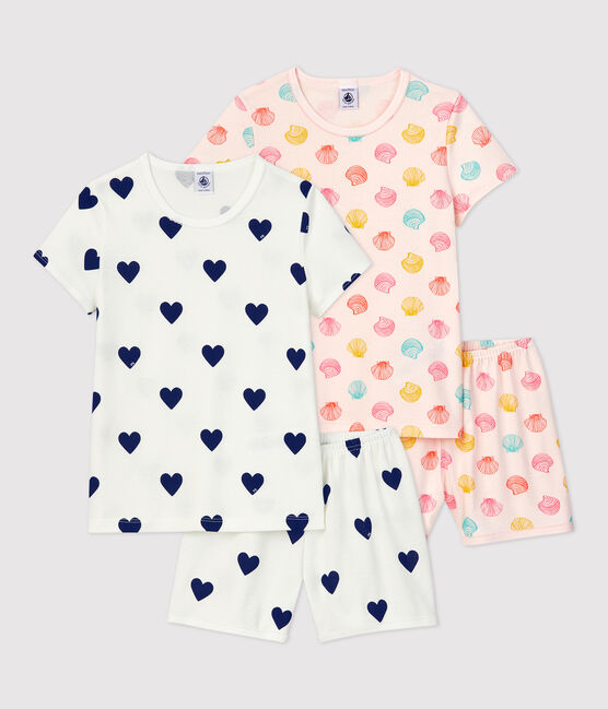 Lote de 2 pijamas cortos, uno de corazones y otro de conchas, de algodón de niña variante 1