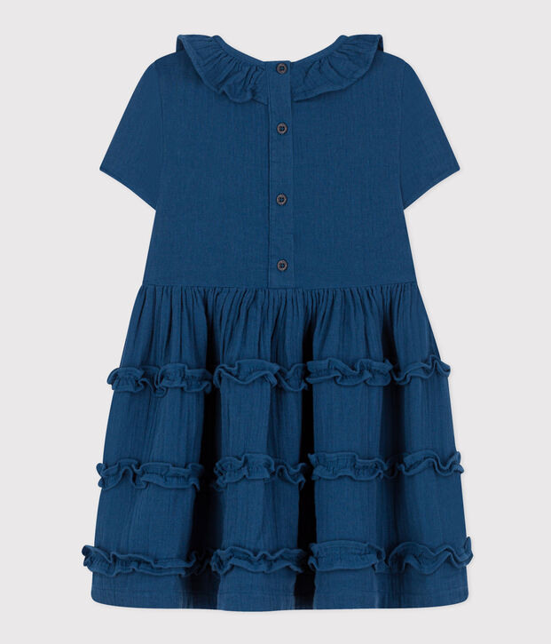 Vestido de manga corta de gasa de algod&oacute;n para ni&ntilde;a azul