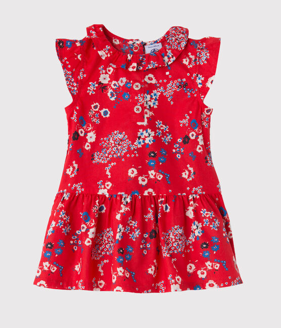 Vestido estampado de bebé niña  rojo PEPS/blanco MULTICO