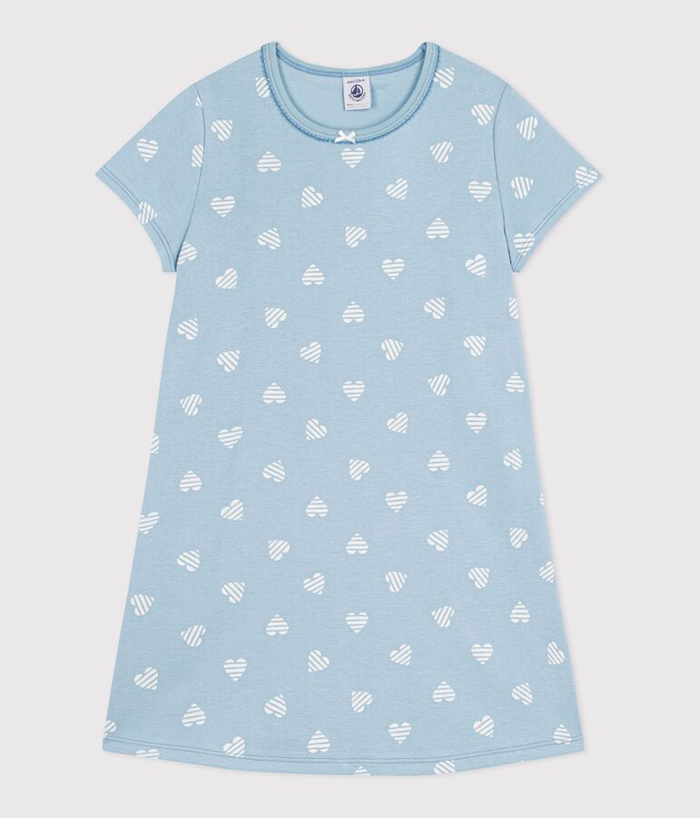 Camis&oacute;n infantil de algod&oacute;n de manga corta con estampado de corazones verde/blanco