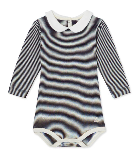 Body bebé de niña de milrayas azul SMOKING/beige COQUILLE