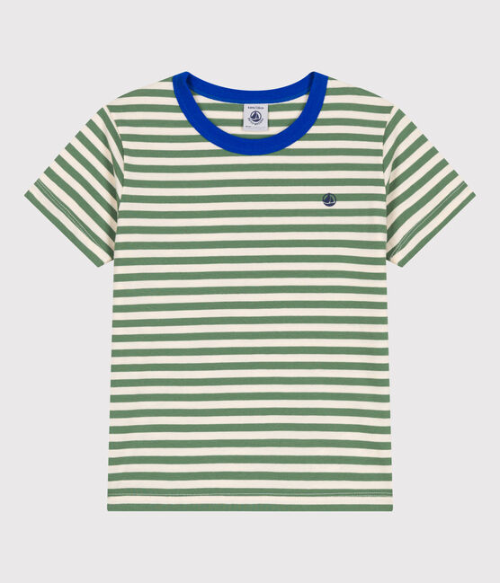 Camiseta infantil de manga corta de algodón con rayas verde PALMERAIE/ AVALANCHE