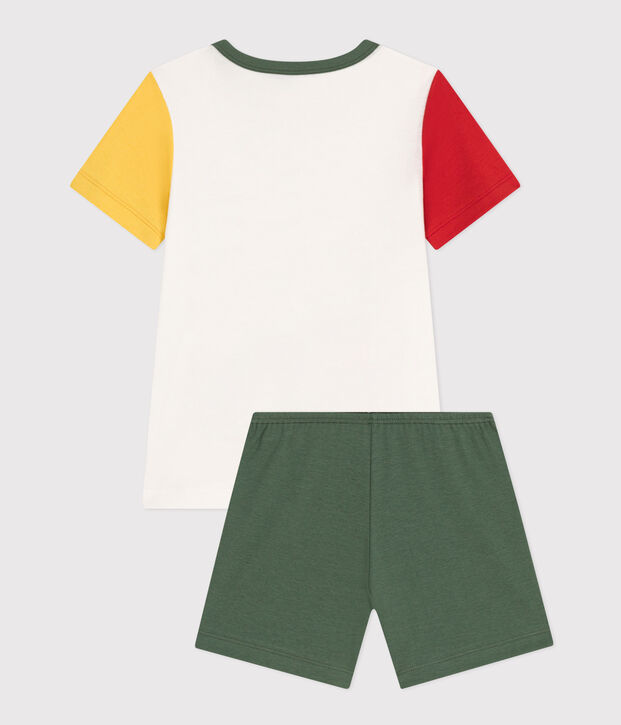 Pijama infantil corto y liso de algod&oacute;n blanco/multicolor