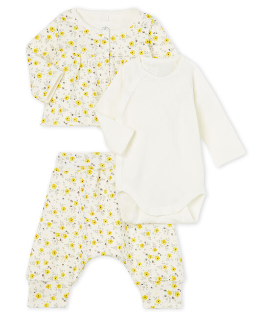 Conjunto de tres piezas para bebé niña de lana y algodón blanco MARSHMALLOW/blanco MULTICO