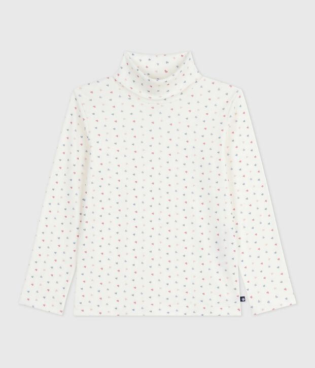 Camiseta infantil de cuello alto de algod&oacute;n estampado blanco/multicolor