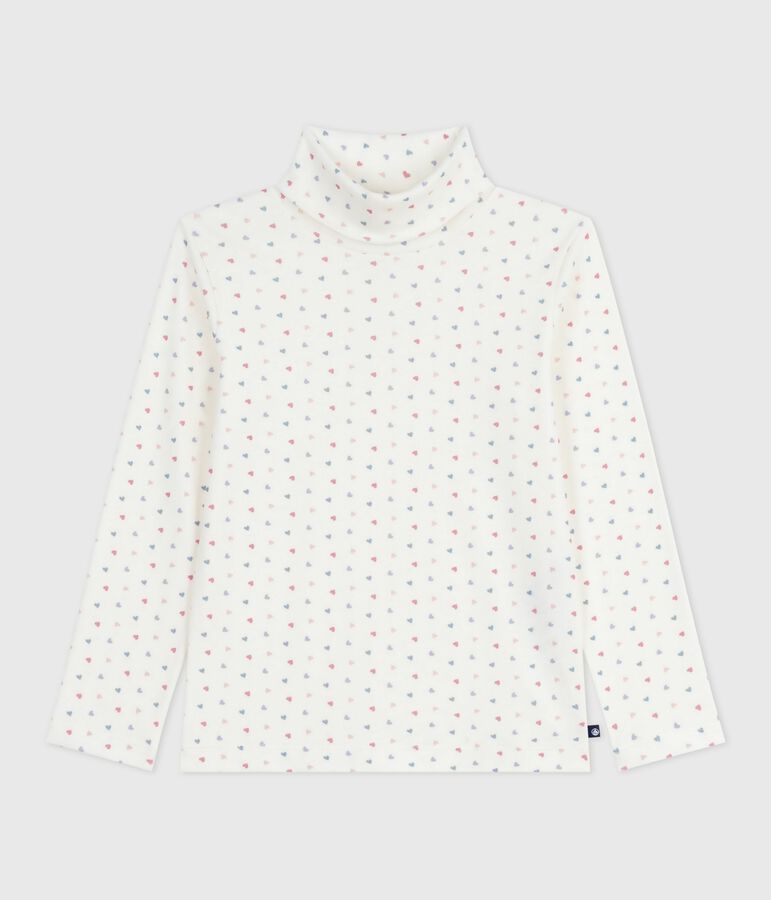 Camiseta infantil de cuello alto de algod&oacute;n estampado blanco/multicolor