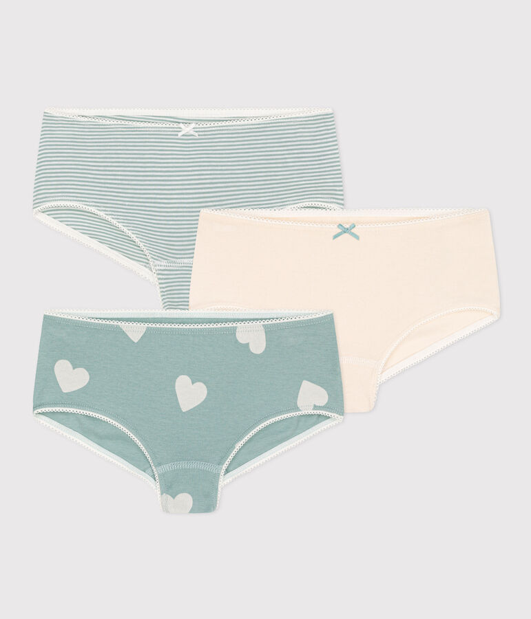 Juego de 3 culottes de algod&oacute;n con coraz&oacute;n para ni&ntilde;a variante 1