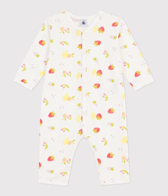 Pijama sin pies de algodón con estampado de frutas para bebé blanco MARSHMALLOW/blanco MULTICO
