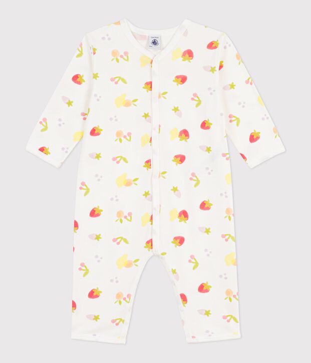 Pijama sin pies de algod&oacute;n con estampado de frutas para beb&eacute; blanco/multicolor