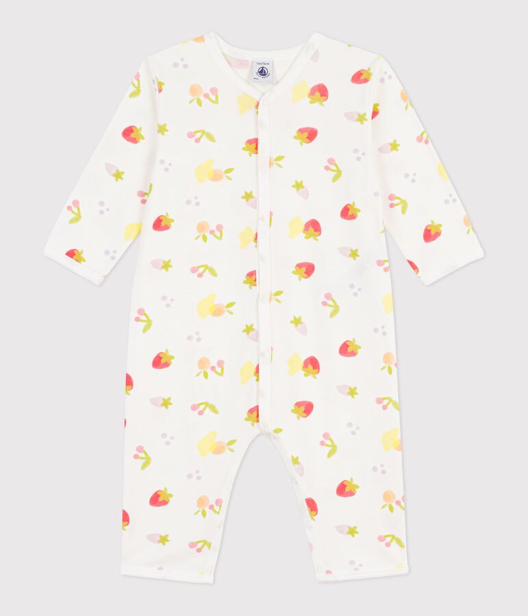 Pijama sin pies de algod&oacute;n con estampado de frutas para beb&eacute; blanco/multicolor