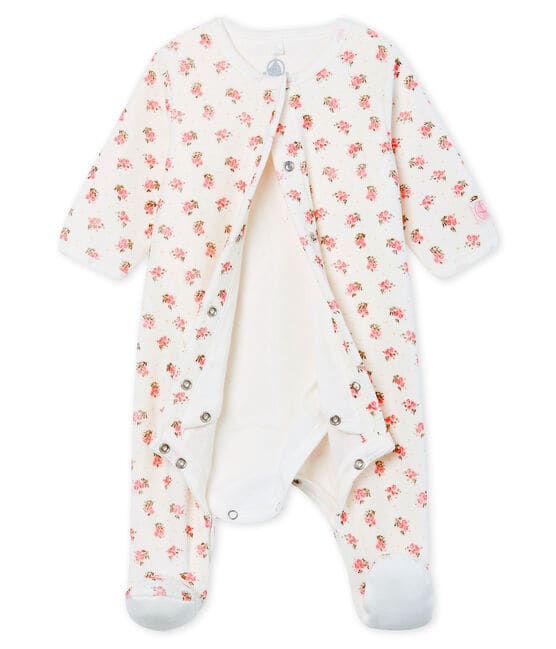 Bodyjama para bebé de niña de terciopelo blanco MARSHMALLOW/blanco MULTICO