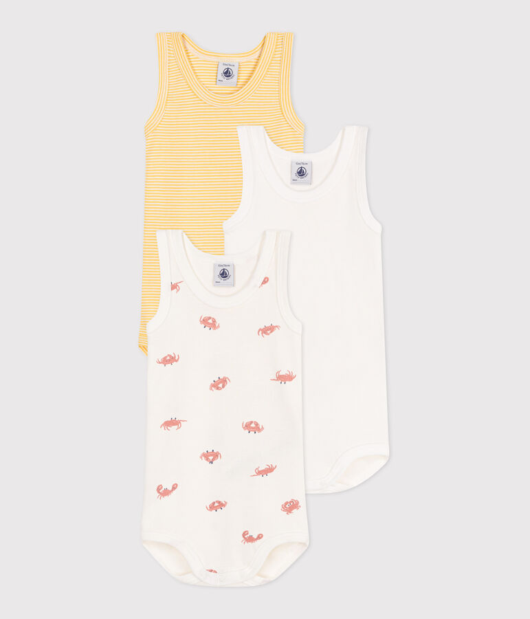 Juego de 3 bodis de algod&oacute;n sin mangas con cangrejo para beb&eacute; multicolor
