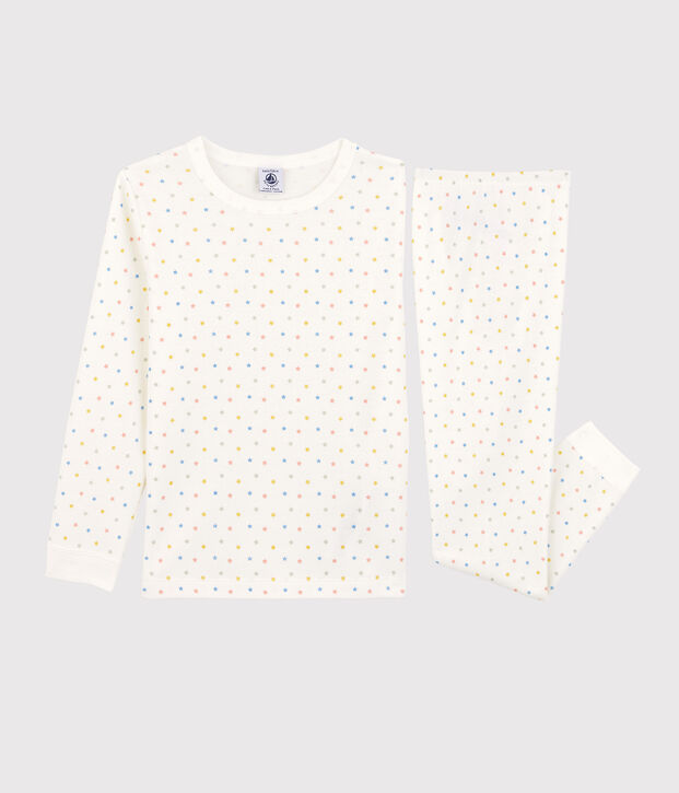 Pijama de algod&oacute;n org&aacute;nico con estrellas multicolores para ni&ntilde;o/ni&ntilde;a blanco/multicolor