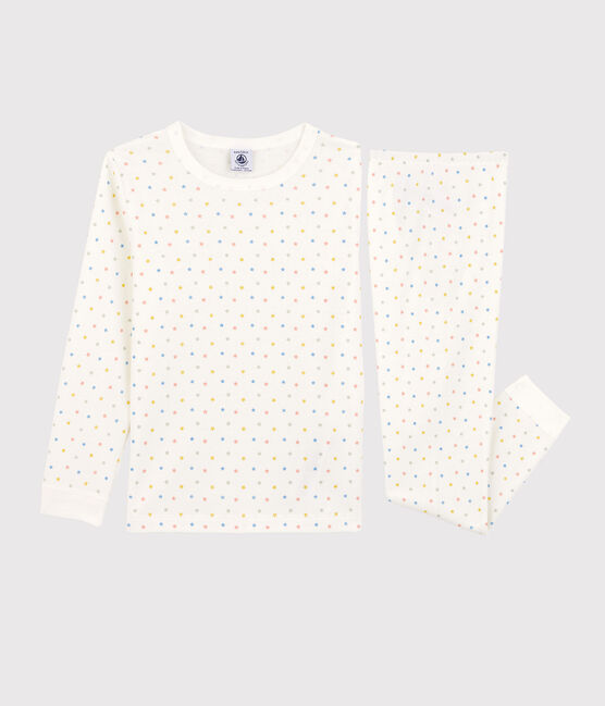 Pijama de algodón orgánico con estrellas multicolores para niño/niña blanco MARSHMALLOW/blanco MULTICO