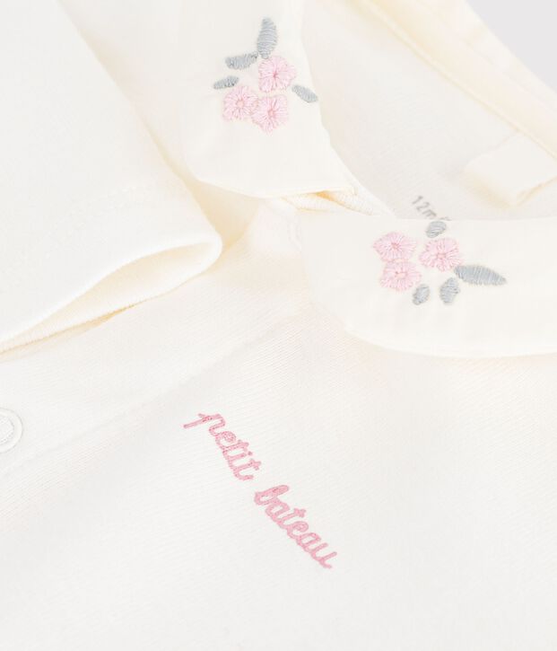 Body liso de manga larga de algod&oacute;n con cuello bordado para beb&eacute; rosa/rosa