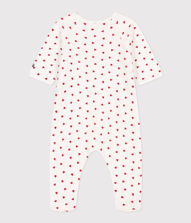 Pijama de terciopelo con coraz&oacute;n para beb&eacute; blanco/rojo