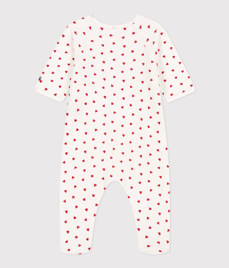 Pijama de terciopelo con coraz&oacute;n para beb&eacute; blanco/rojo