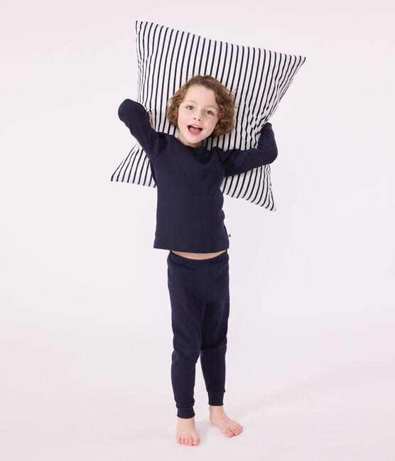 Pijama infantil liso de algodón azul SMOKING