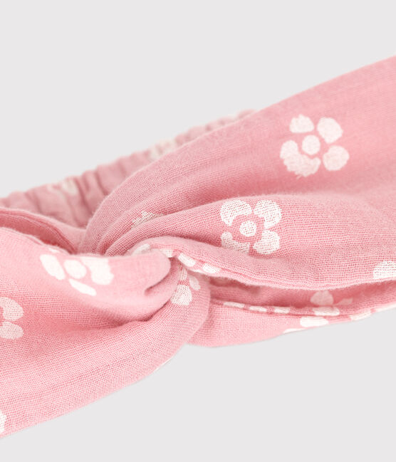 Bandeau enfant en gaze de coton imprimé fleurs rosa CHARME/blanco MARSHMALLOW