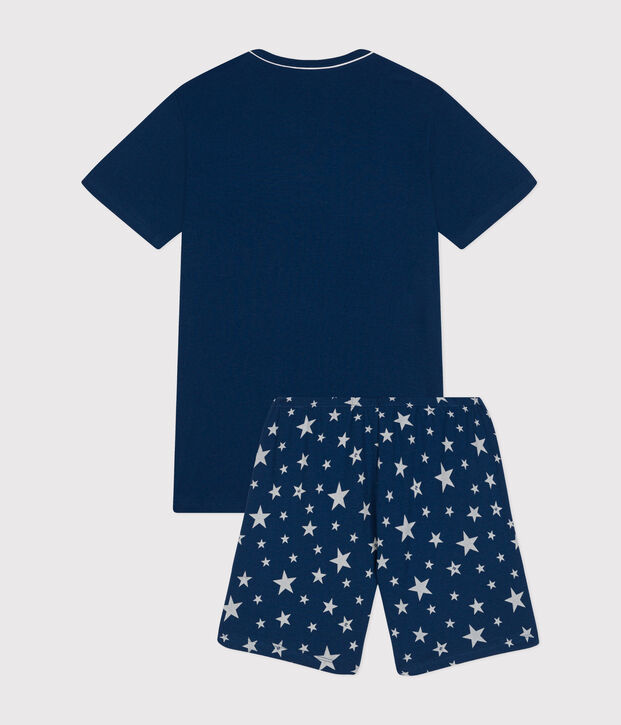 Pijama corto de algod&oacute;n j&uacute;nior azul/blanco