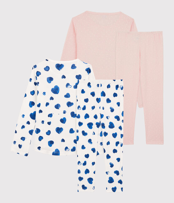 Juego de 2 pijamas, uno con corazones azules y otro con lunares, de algodón de niña variante 1