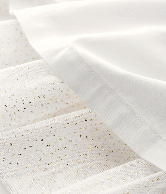 Vestido de celebración de popelina y tul de bebé niña blanco ECUME
