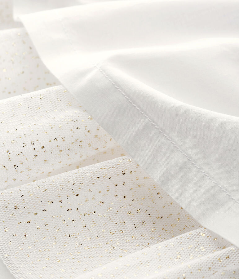 Vestido de celebraci&oacute;n de popelina y tul de beb&eacute; ni&ntilde;a blanco