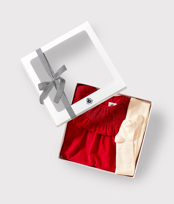 Estuche regalo para bebé con vestido y leotardos variante 1