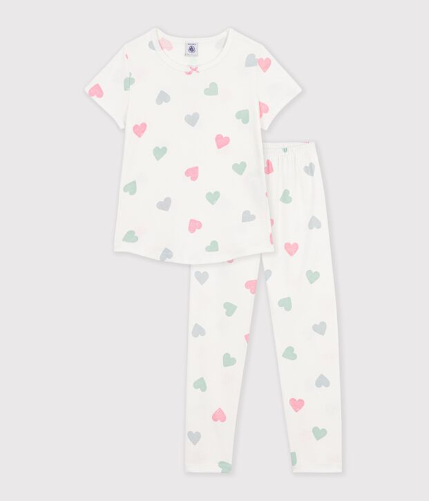 Pijama infantil de algod&oacute;n de manga corta y pierna larga con estampado blanco/multicolor