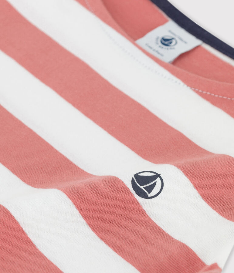 Camiseta de algod&oacute;n de manga corta para ni&ntilde;a rosa/blanco