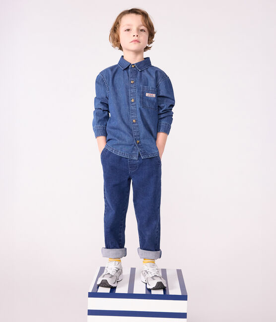 Camisa vaquera infantil lisa azul DENIM MOYEN