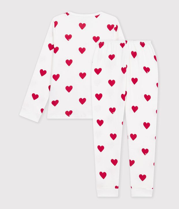 Pijama de algod&oacute;n para ni&ntilde;o con estampado de corazones blanco/rojo