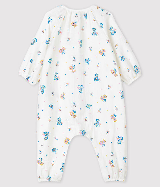 Mono largo con estampado de flores para bebé niña de tejido de pañal blanco MARSHMALLOW/blanco MULTICO