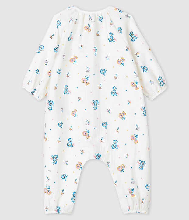 Mono largo con estampado de flores para beb&eacute; ni&ntilde;a de tejido de pa&ntilde;al blanco/multicolor