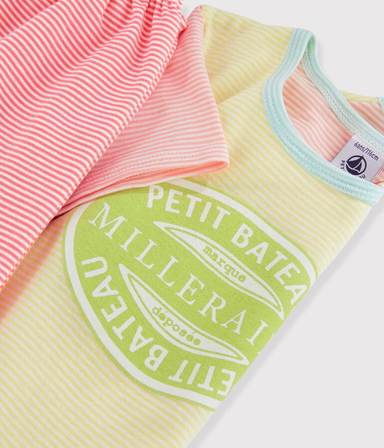 Pijama corto de rayas mulitcolores para ni&ntilde;a de punto amarillo/multicolor