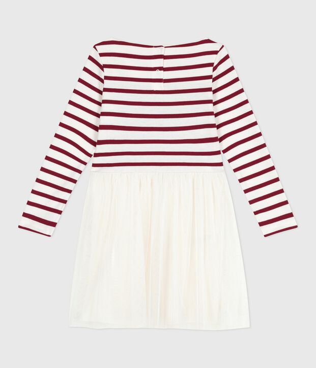 Vestido infantil de manga larga de algod&oacute;n y tul rojo/rojo