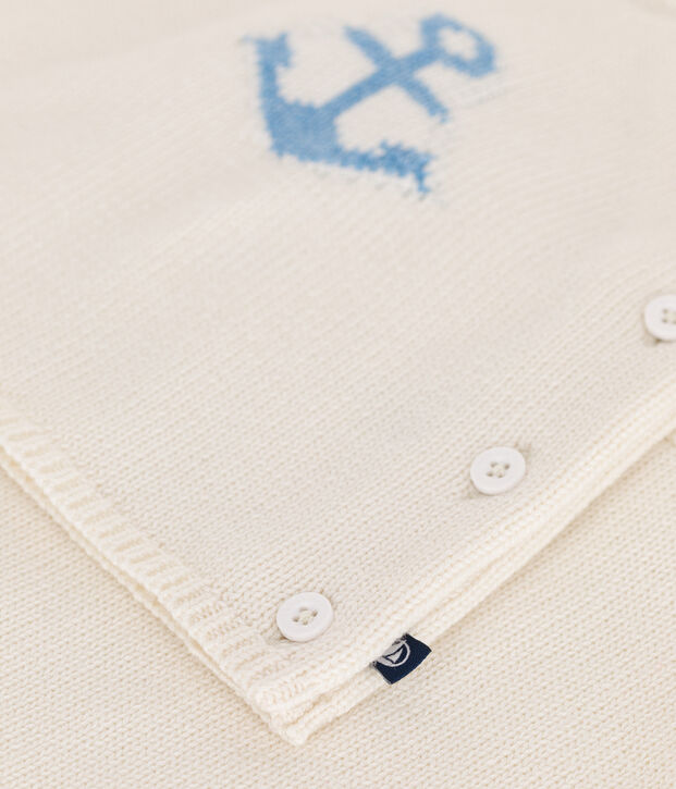 Conjunto de dos piezas de punto tricotado de lana y algod&oacute;n jacquard para beb&eacute; blanco
