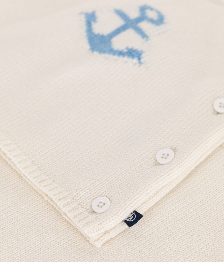 Conjunto de dos piezas de punto tricotado de lana y algod&oacute;n jacquard para beb&eacute; blanco