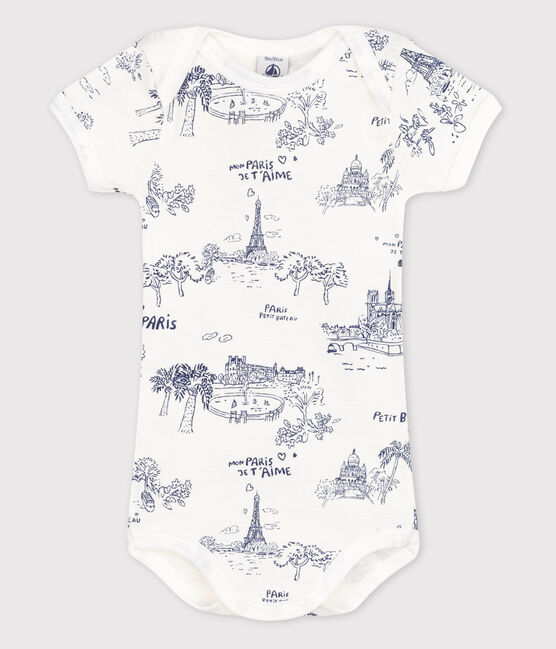 Bodi de manga corta de bebé niña blanco MARSHMALLOW/azul MEDIEVAL
