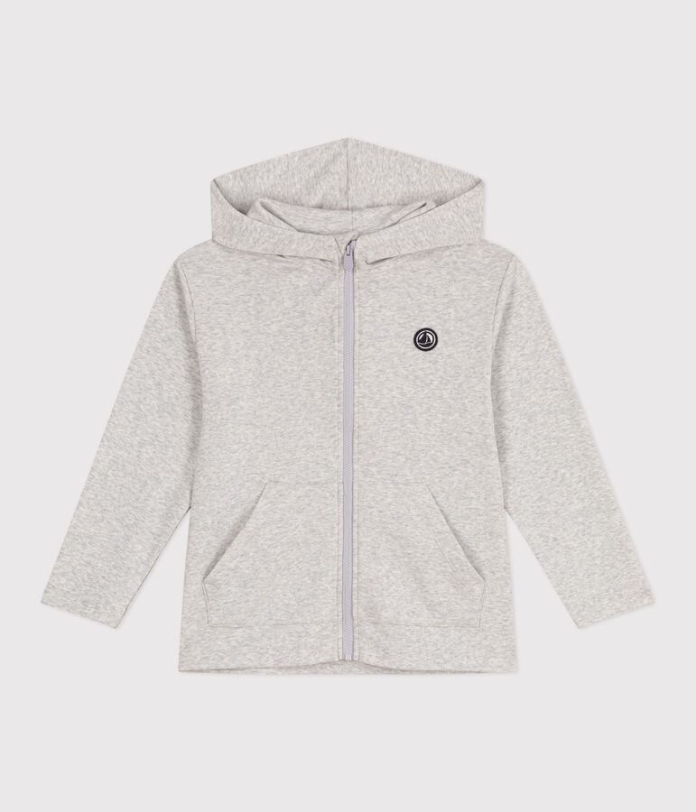 Sudadera infantil de algod&oacute;n liso con capucha y cremallera gris BELUGA CHINE