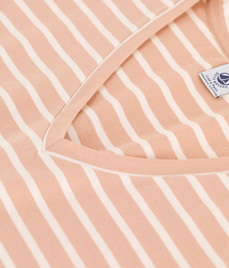 La camiseta RECTA de algod&oacute;n con cuello de pico para mujer beige/crudo