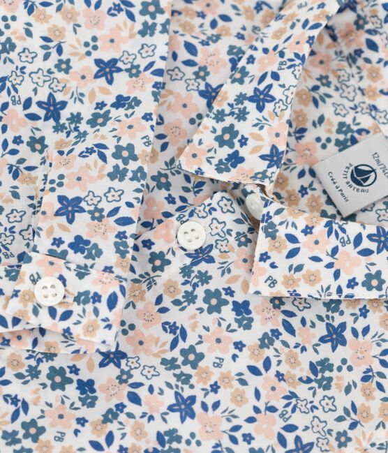 Camisa de manga larga de bebé con estampado de flores de popelina blanco ECUME/blanco MULTICO