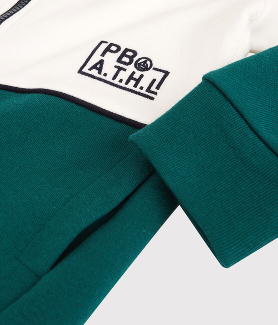 Sudadera con capucha de muletón de niño blanco MARSHMALLOW/verde PINEDE