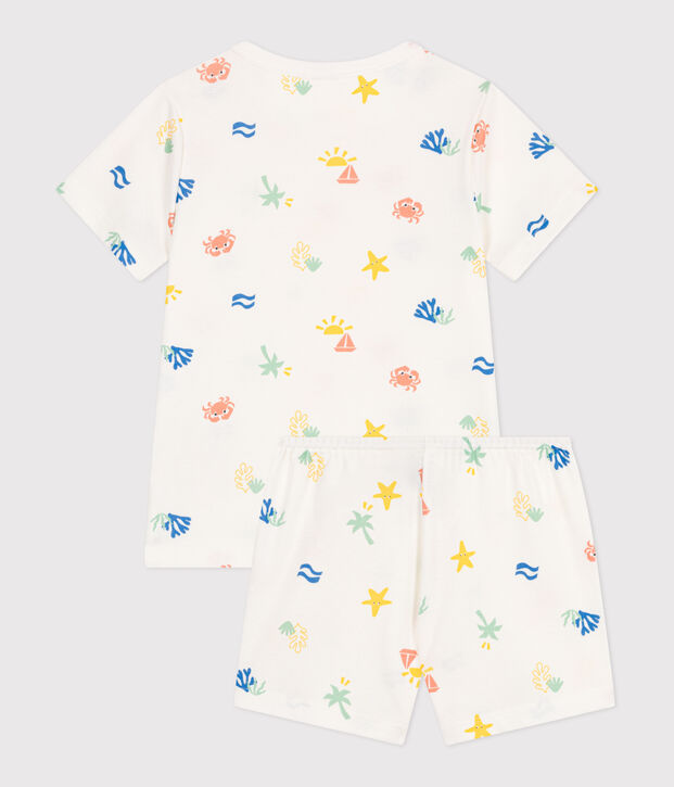 Pijama infantil corto de algod&oacute;n con estampado blanco/multicolor