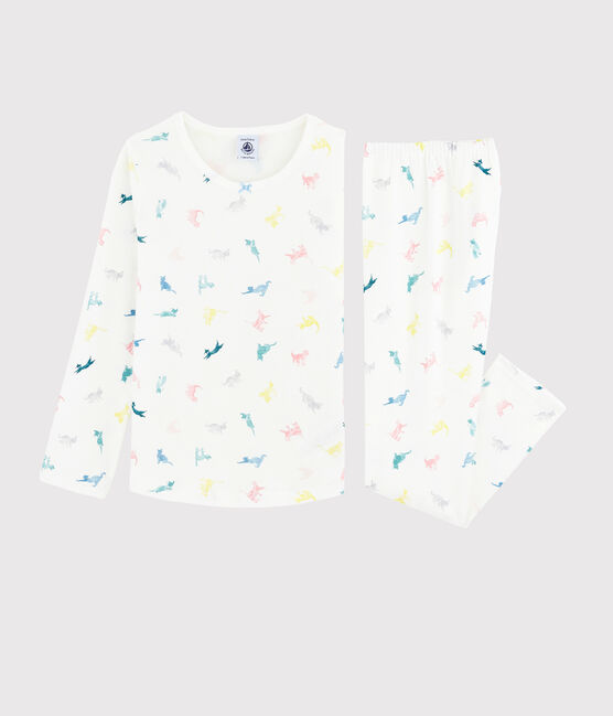 Pijama con estampado de gatitos de niña de algodón blanco MARSHMALLOW/blanco MULTICO