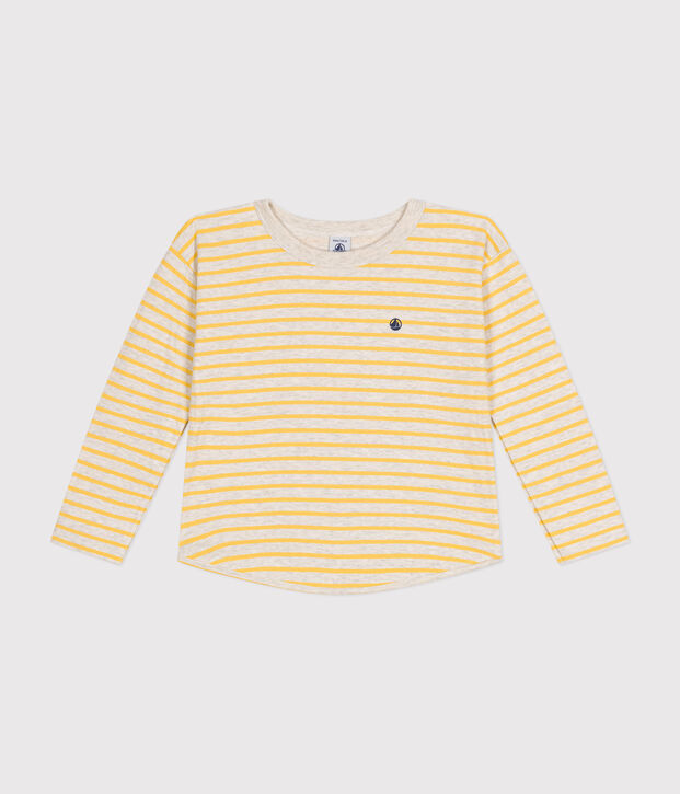 Camiseta de manga larga de t&uacute;bico para ni&ntilde;o. beige/amarillo